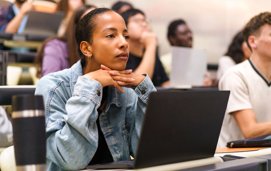 woman listening to a lecture