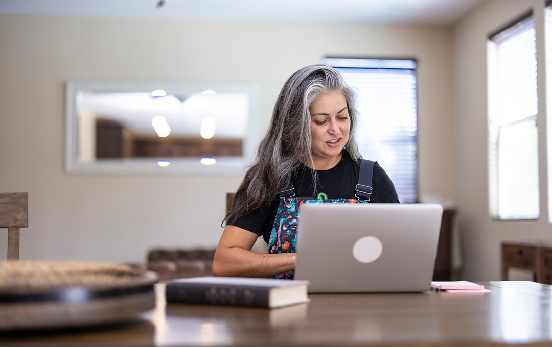 woman working on her laptop
