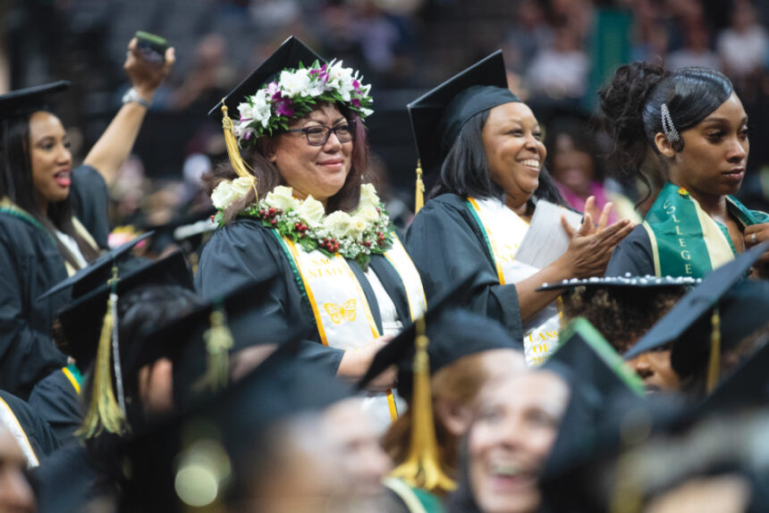 Woman at Sac State graduation ceremony