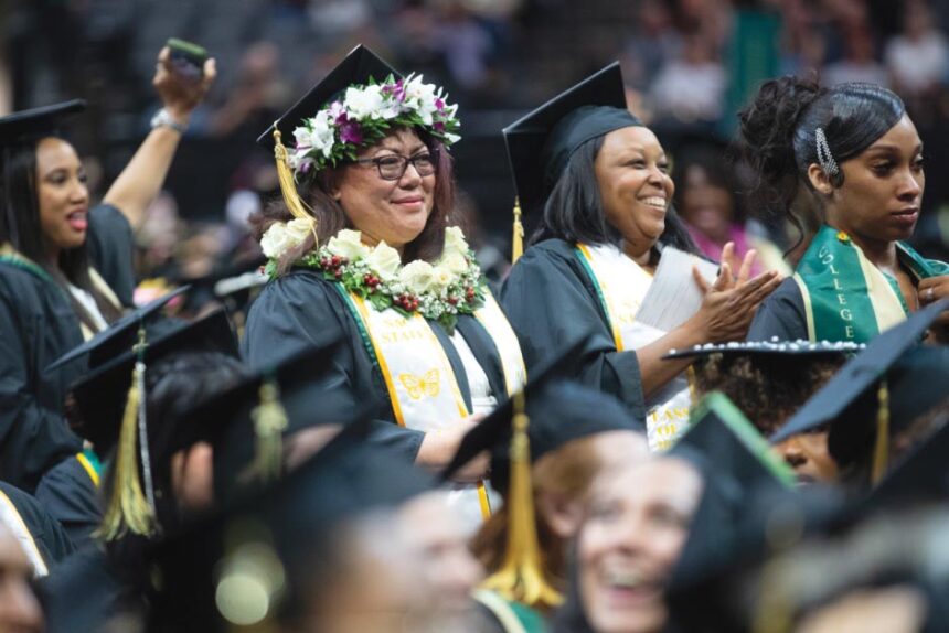 Woman at Sac State graduation ceremony